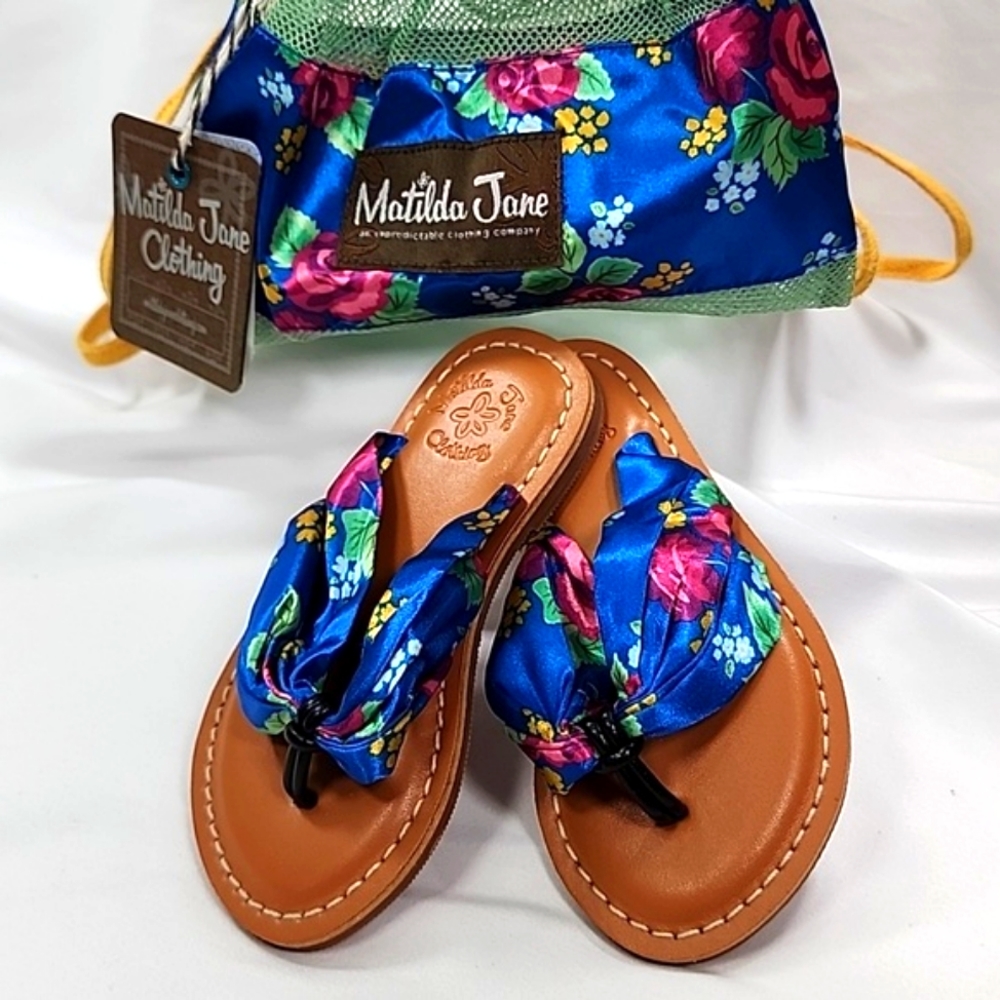 MATILDA JANE CLOTHING BLUE FLORAL SEA SHORE SANDALS  SIZE 8